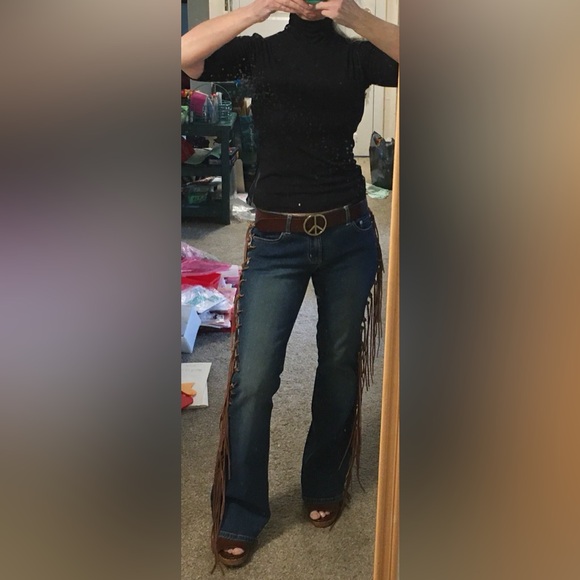 Retro UNIQUE jeans w fringe trim- 3 - Picture 9 of 11